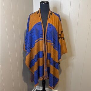Elietian Womens One Size Vibrant Blue and Orange Wrap Cape Cardigan